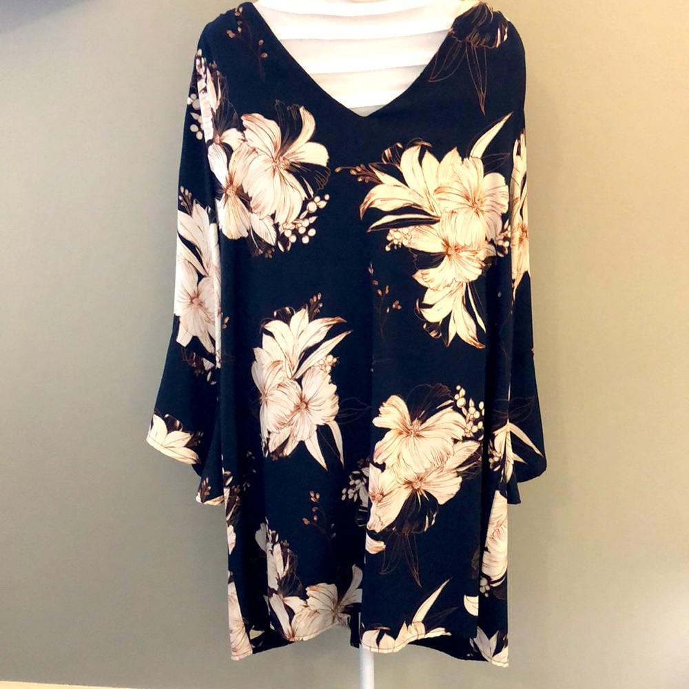Young At Heart Navy Floral Tunic XL